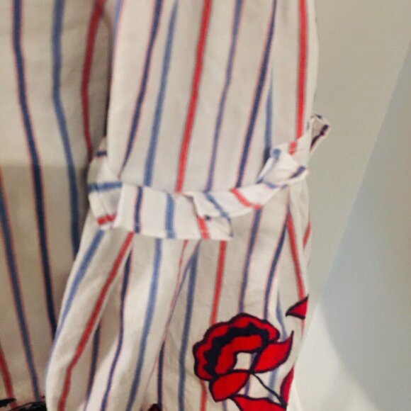 PARKER Dane Off Shoulder Embroidered 3/4 Sleeves Stripe Scallop Blouse XS NEW - Picture 7 of 12